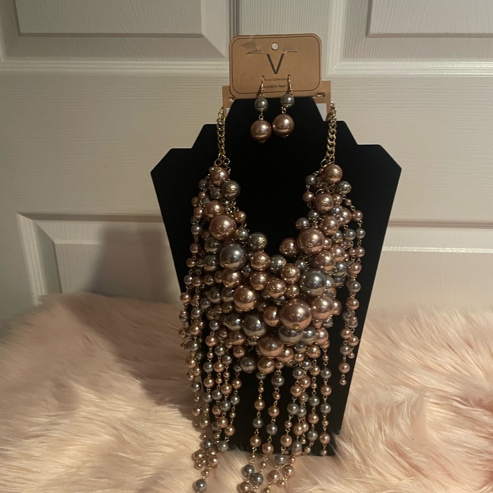 Elegant Pearl Necklace and Earring Set